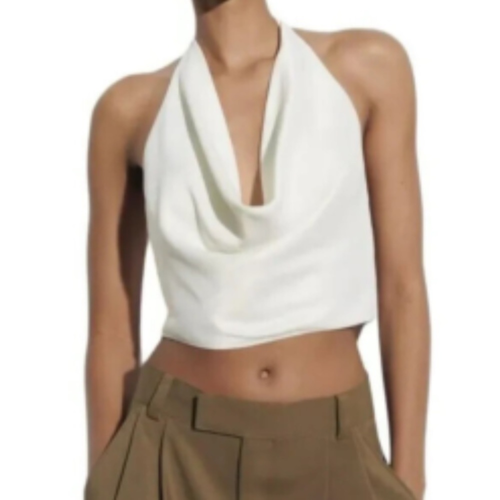 Zara White Drape Neck Crop Top